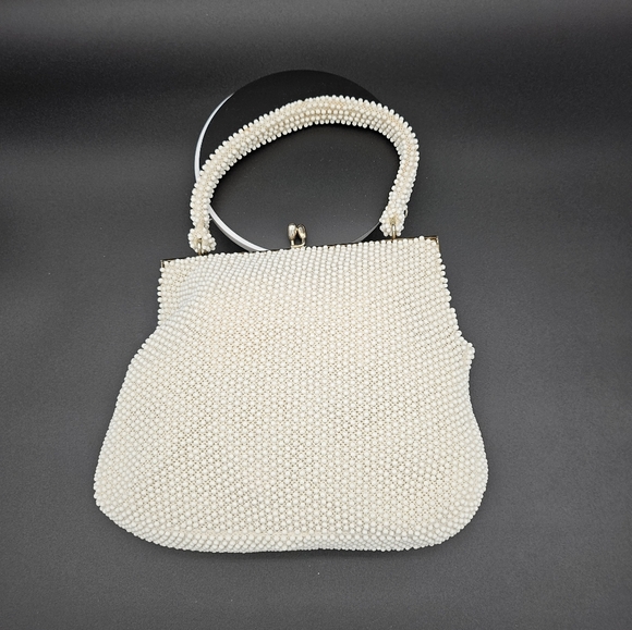 Vintage Corde Beaded Bag 1950s Cream Flowers Kiss Lock MCM Mid Century Modern - Picture 3 of 10